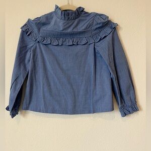 Janie & Jack Girls Cotton Chambray Ruffled Blouse 8 New